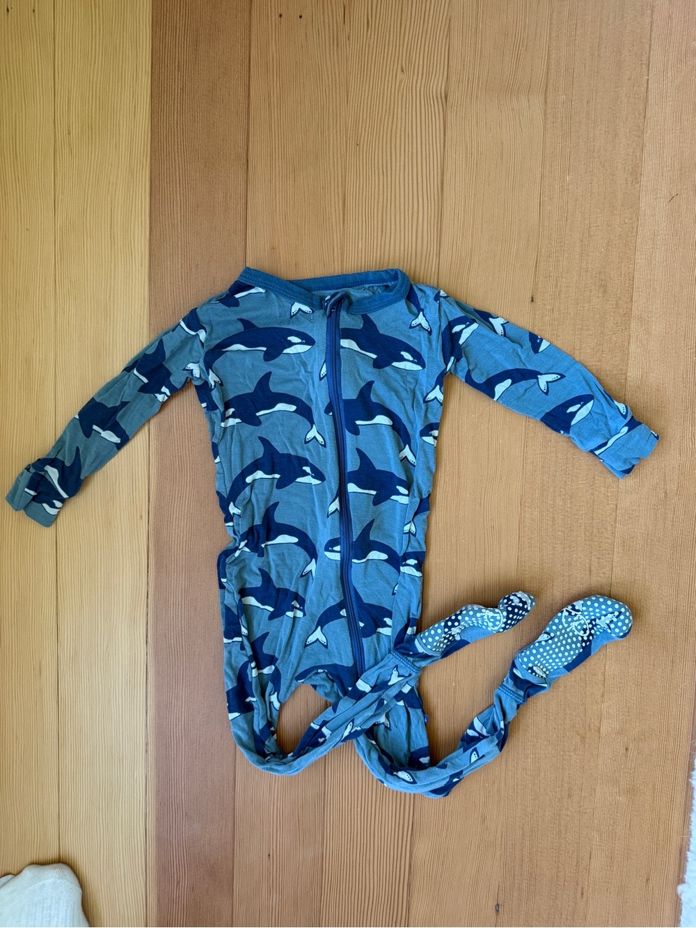 Kickee Pants Navy and Light Blue Orca Print Footed One-Piece